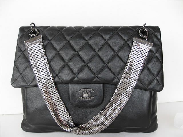 Chanel 46004 replica handbag Classic black lambskin leather with Silver hardware - Click Image to Close