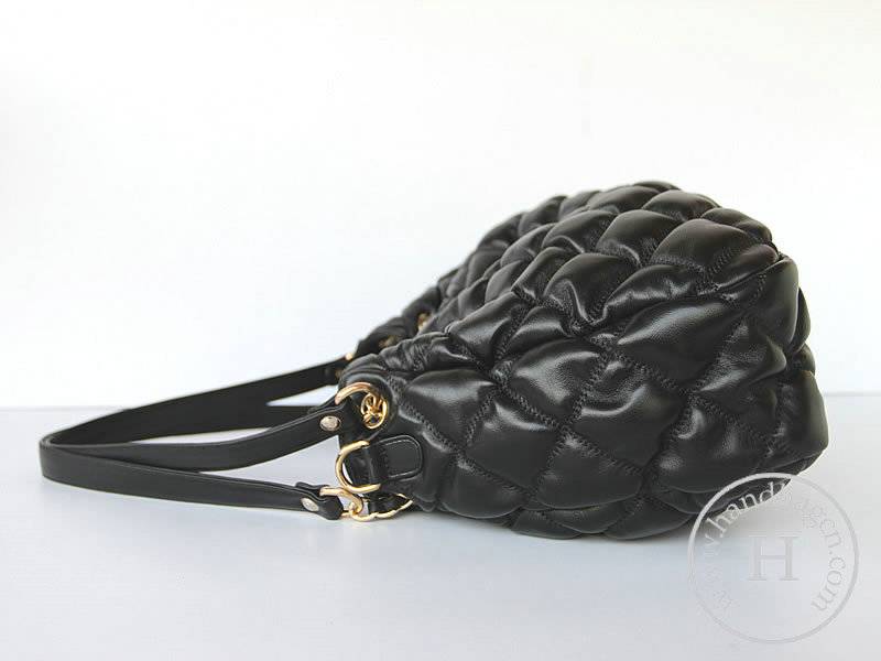 Chanel 46021 Black Lambskin Leather Knockoff Handbag With Gold Hardware - Click Image to Close