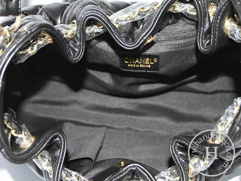 Chanel 46021 Black Lambskin Leather Knockoff Handbag With Gold Hardware