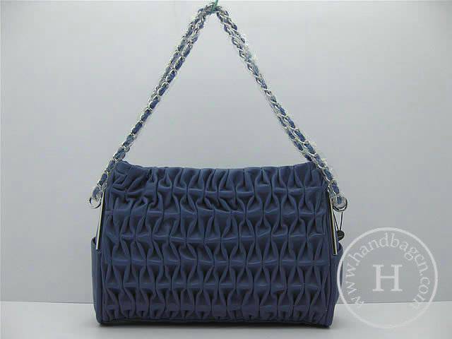 Chanel 46138 Replica Handbag Blue Lambskin Leather With Silver Hardware