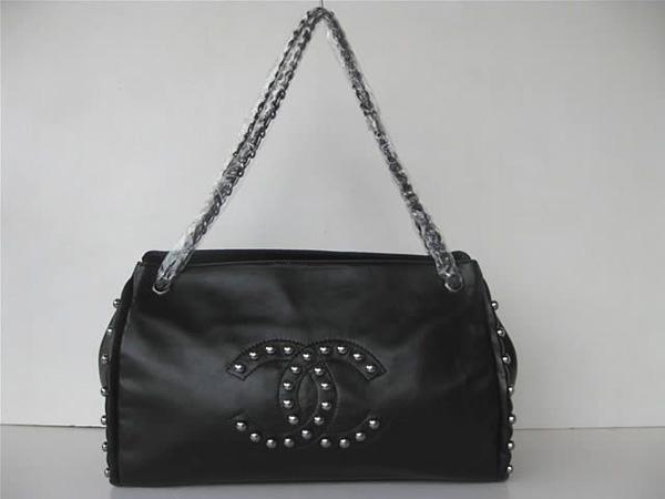 Chanel 46144 Replica Handbag Black Lambskin Leather With Silver Hardware - Click Image to Close