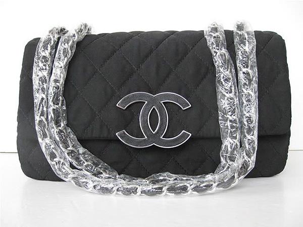 Chanel 46262 Replica Handbag Black Fabric With Silver Hardware - Click Image to Close