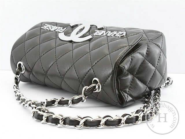 Chanel 46276 replica handbag Classic black lambskin leather with Silver hardware