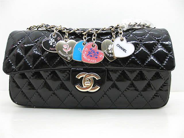 Chanel 46513 replica handbag Classic Black patent leather with Gold hardware - Click Image to Close
