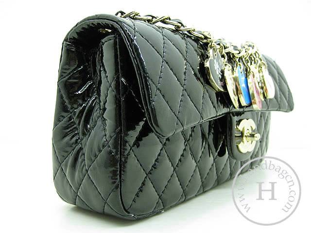 Chanel 46513 replica handbag Classic Black patent leather with Gold hardware