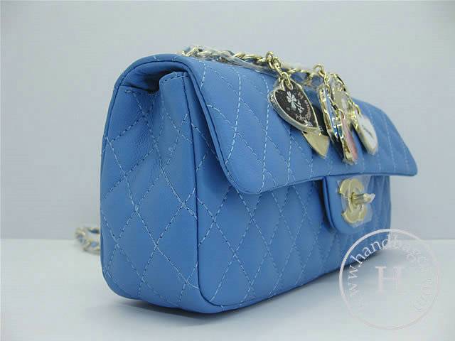 Chanel 46513 replica handbag Classic Blue lambskin leather with Gold hardware