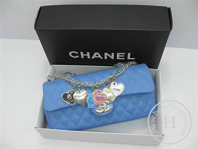 Chanel 46513 replica handbag Classic Blue lambskin leather with Gold hardware