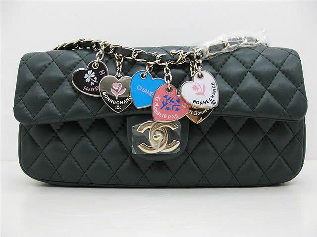 Chanel 46513 replica handbag Classic Dark green lambskin leather with Gold hardware