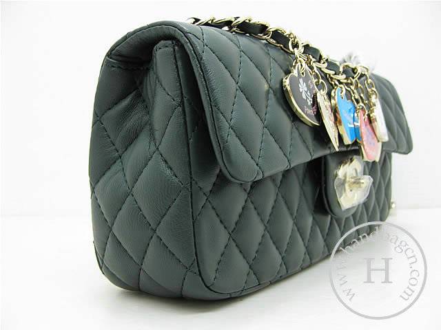 Chanel 46513 replica handbag Classic Dark green lambskin leather with Gold hardware - Click Image to Close