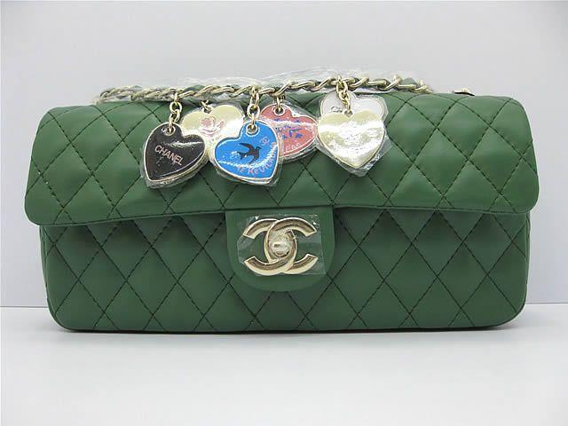 Chanel 46513 replica handbag Classic Green lambskin leather with Gold hardware