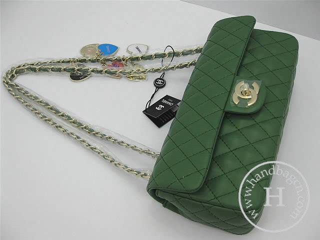 Chanel 46513 replica handbag Classic Green lambskin leather with Gold hardware