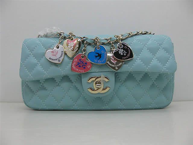Chanel 46513 replica handbag Classic Light blue lambskin leather with Gold hardware