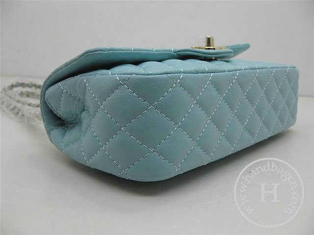 Chanel 46513 replica handbag Classic Light blue lambskin leather with Gold hardware