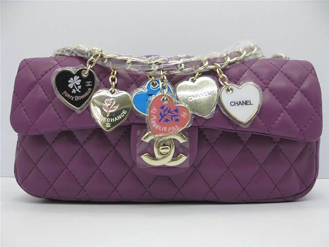 Chanel 46513 replica handbag Classic Purple lambskin leather with Gold hardware