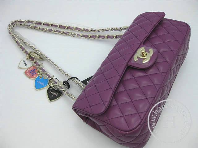 Chanel 46513 replica handbag Classic Purple lambskin leather with Gold hardware