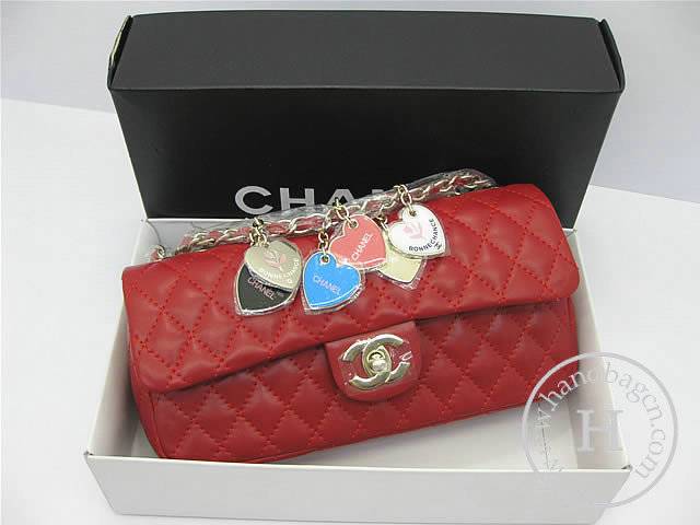 Chanel 46513 replica handbag Classic Red lambskin leather with Gold hardware