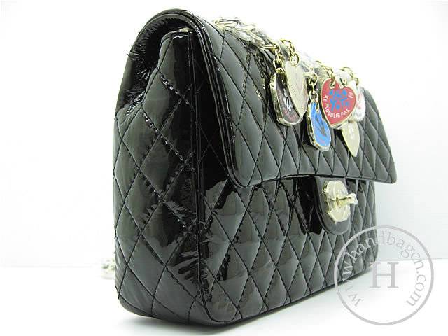 Chanel 46514 replica handbag Classic Black patent leather with Gold hardware