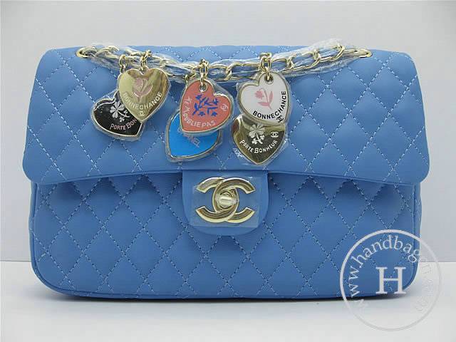 Chanel 46514 replica handbag Classic Blue lambskin leather with Gold hardware