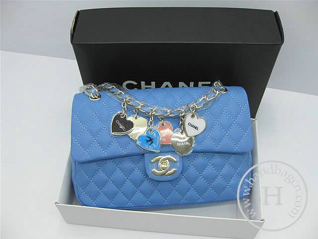 Chanel 46514 replica handbag Classic Blue lambskin leather with Gold hardware - Click Image to Close
