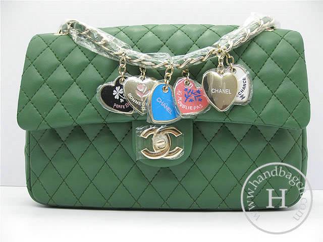 Chanel 46514 replica handbag Classic Green lambskin leather with Gold hardware - Click Image to Close