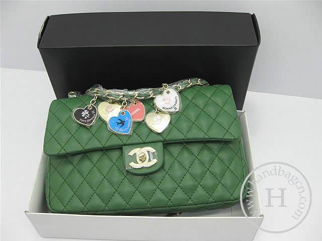Chanel 46514 replica handbag Classic Green lambskin leather with Gold hardware