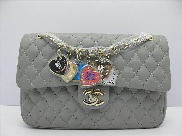 Chanel 46514 replica handbag Classic Grey lambskin leather with Gold hardware