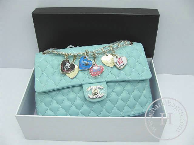 Chanel 46514 replica handbag Classic Light blue lambskin leather with Gold hardware