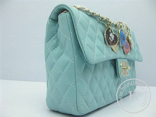 Chanel 46514 replica handbag Classic Light blue lambskin leather with Gold hardware