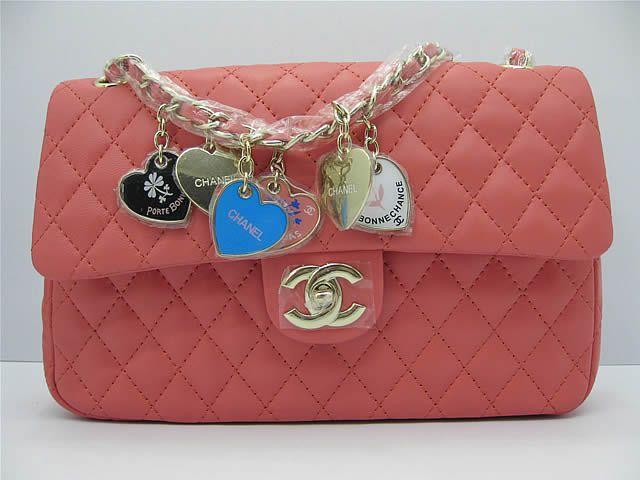 Chanel 46514 replica handbag Classic Pink lambskin leather with Gold hardware