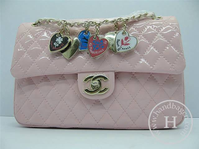 Chanel 46514 replica handbag Classic Pink patent leather with Gold hardware
