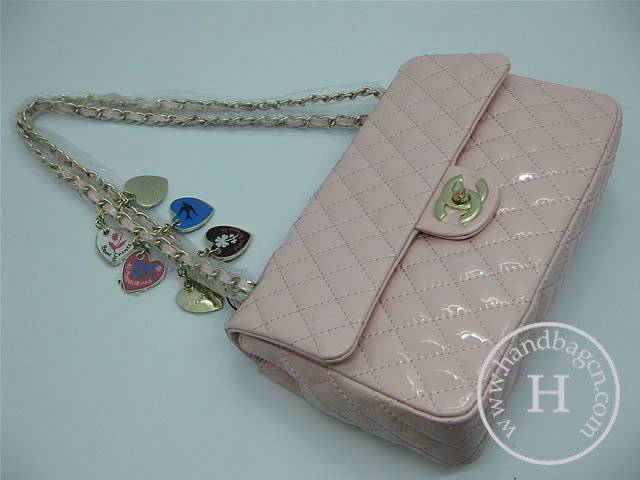 Chanel 46514 replica handbag Classic Pink patent leather with Gold hardware