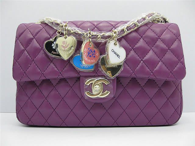 Chanel 46514 replica handbag Classic Purple lambskin leather with Gold hardware - Click Image to Close