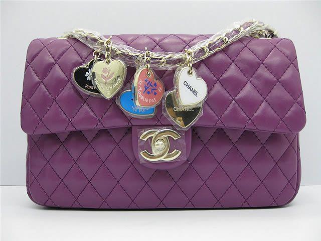 Chanel 46514 replica handbag Classic Purple lambskin leather with Gold hardware