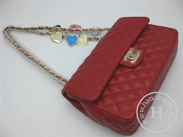 Chanel 46514 replica handbag Classic Red lambskin leather with Gold hardware