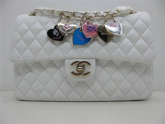 Chanel 46514 replica handbag Classic White lambskin leather with Gold hardware