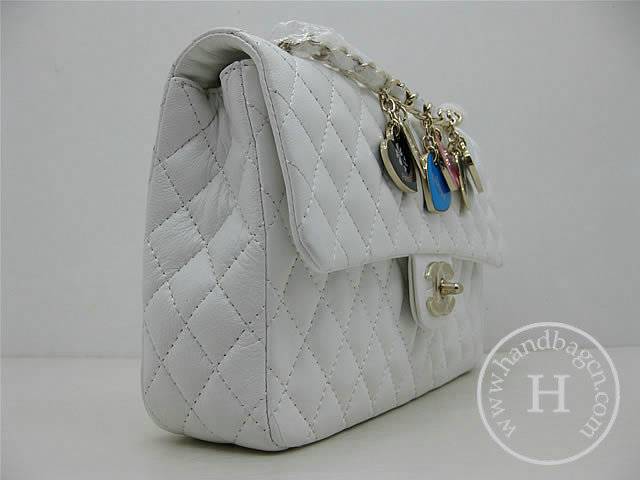 Chanel 46514 replica handbag Classic White lambskin leather with Gold hardware