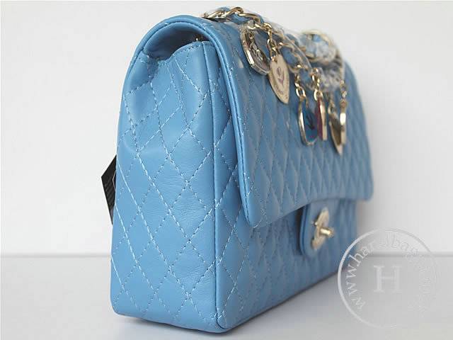 Chanel 46515 replica handbag Classic Blue lambskin leather with Gold hardware