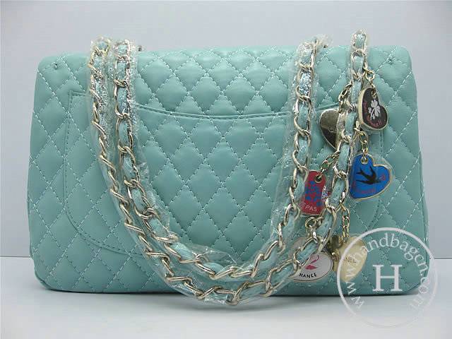 Chanel 46515 replica handbag Classic Light blue lambskin leather with Gold hardware