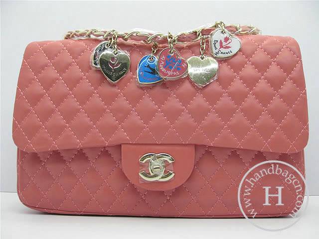 Chanel 46515 replica handbag Classic Pink lambskin leather with Gold hardware