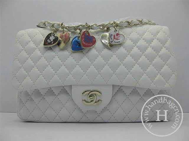 Chanel 46515 replica handbag Classic White lambskin leather with Gold hardware