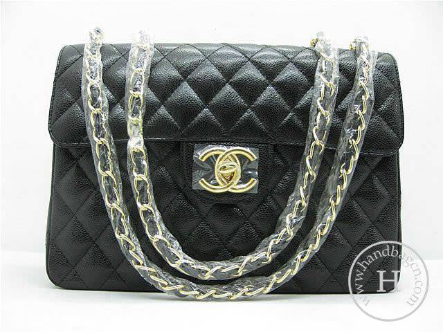Chanel 46585 replica handbag Classic black cowhide leather with Gold hardware