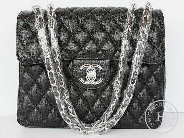Chanel 46585 replica handbag Classic black cowhide leather with Silver hardware
