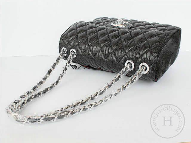 Chanel 46585 replica handbag Classic black cowhide leather with Silver hardware