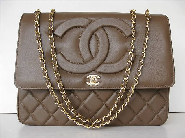 Chanel 46586 replica handbag Classic coffee lambskin leather with Gold hardware