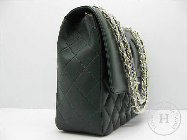 Chanel 46586 replica handbag Classic dark green lambskin leather with Gold hardware