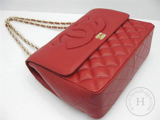 Chanel 46586 replica handbag Classic red lambskin leather with Gold hardware