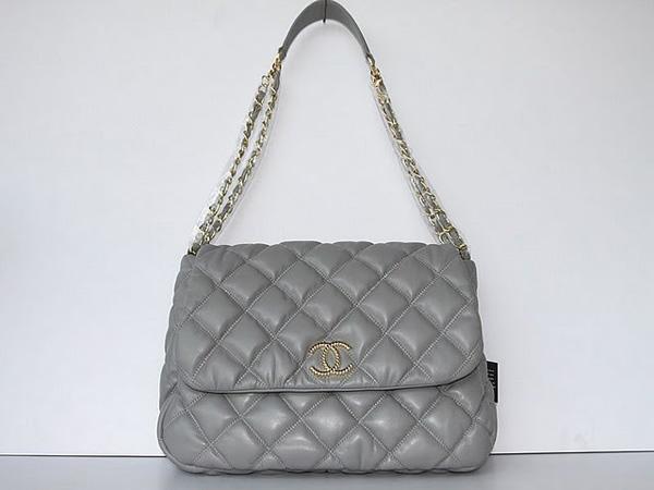 Chanel 46956 Replica Handbag Grey Lambskin Leather With Gold - Click Image to Close