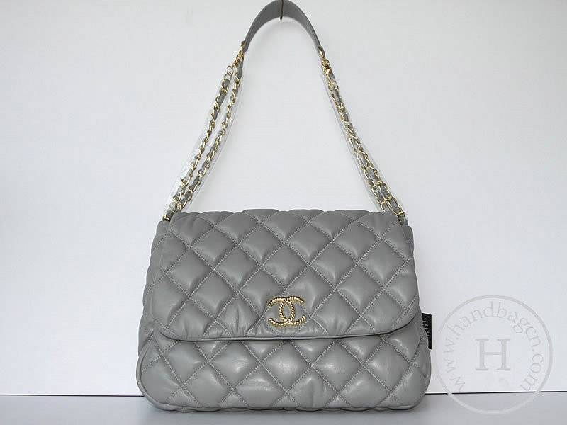 Chanel 46956 Replica Handbag Grey Lambskin Leather With Gold