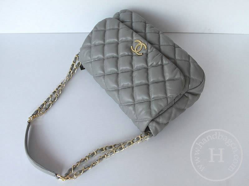 Chanel 46956 Replica Handbag Grey Lambskin Leather With Gold
