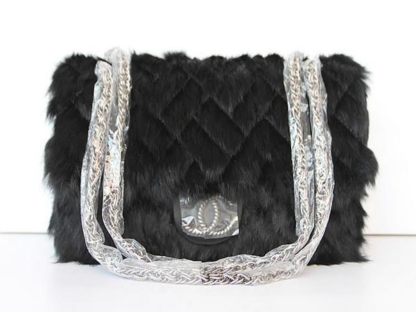 Chanel 46980 Replica Handbag Black Rabbit Hair With Silver Hardware Chanel 46980 Replica Handbag Black Rabbit Hair With Silver Hardware